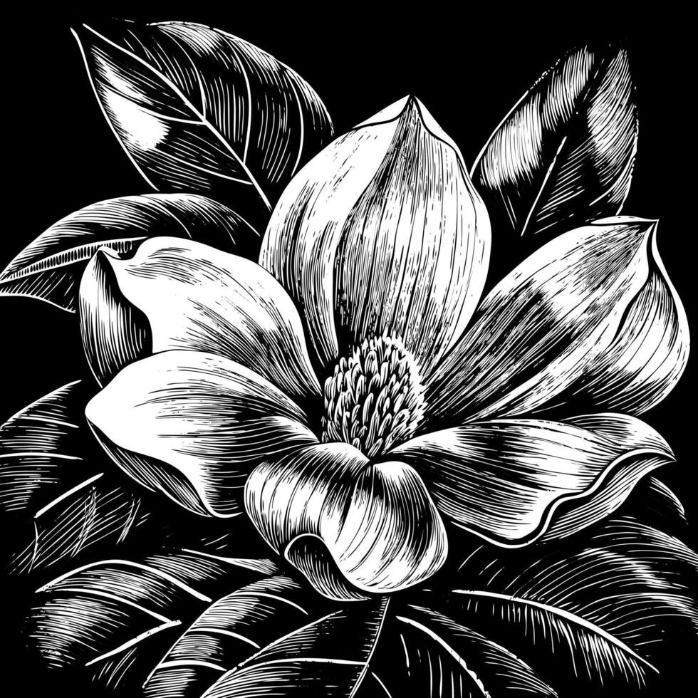 A black and white drawing of a flower with a green stem vector