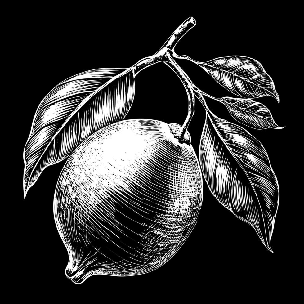 A drawing of a lemon with a leaf on it vector
