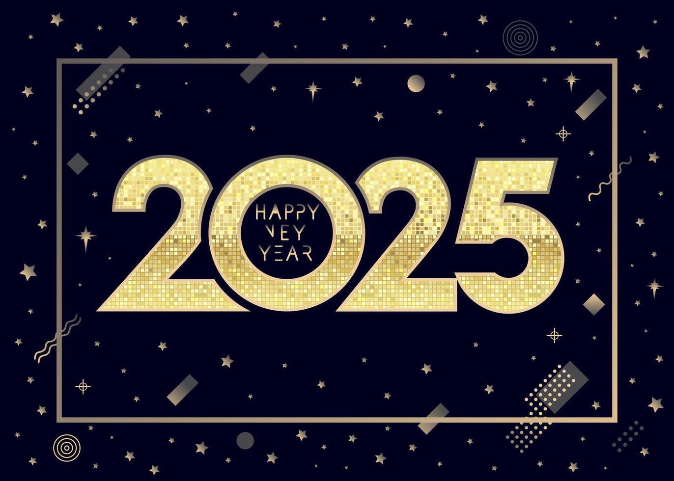 Happy New Year 2025 postcard design with shiny golden elements vector