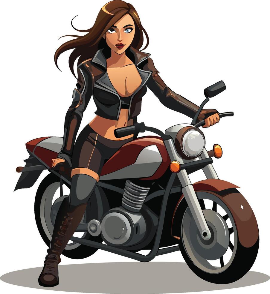 A Stylish Hot Girl Biker on Brown Silver Motorcycle vector