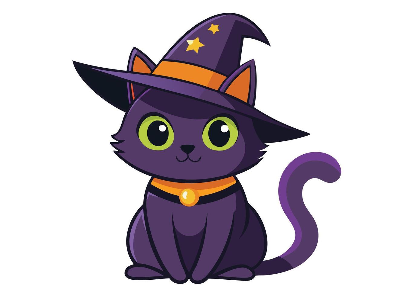 A Purple Cat in Witch Hat on Halloween Party vector