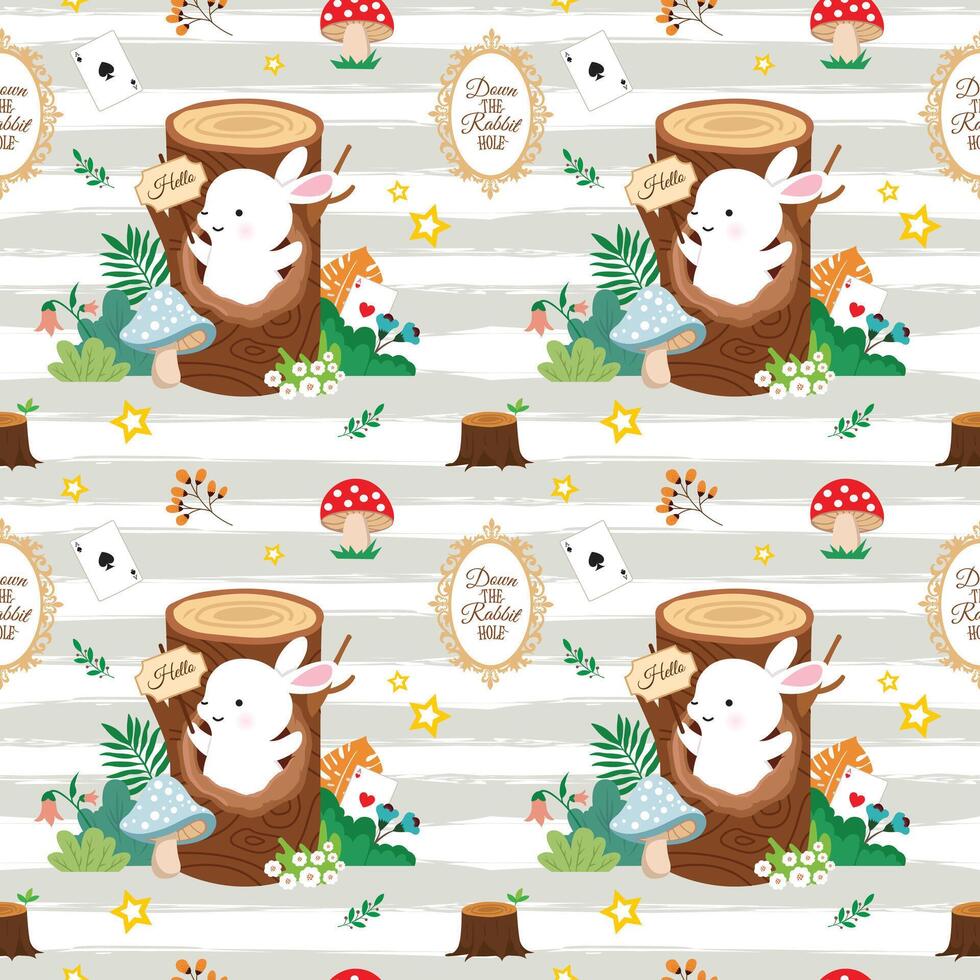 A pattern with a bunny and mushrooms on it vector