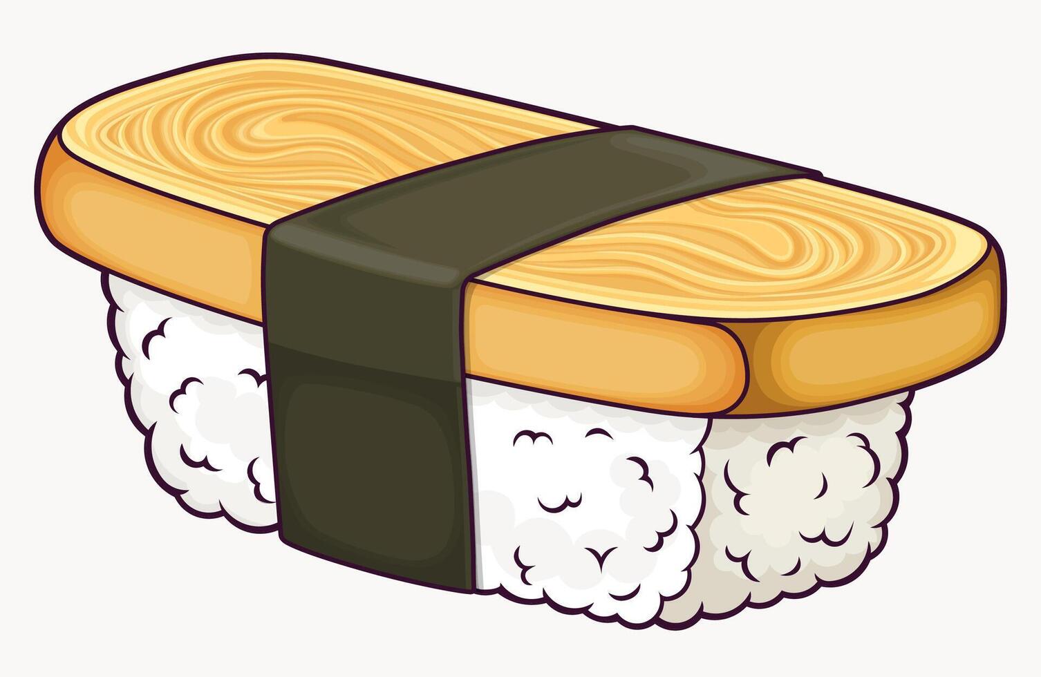 Tamago nigiri isolated Japanese traditional food. Rice topped with egg and wrapped in nori. Illustration. vector
