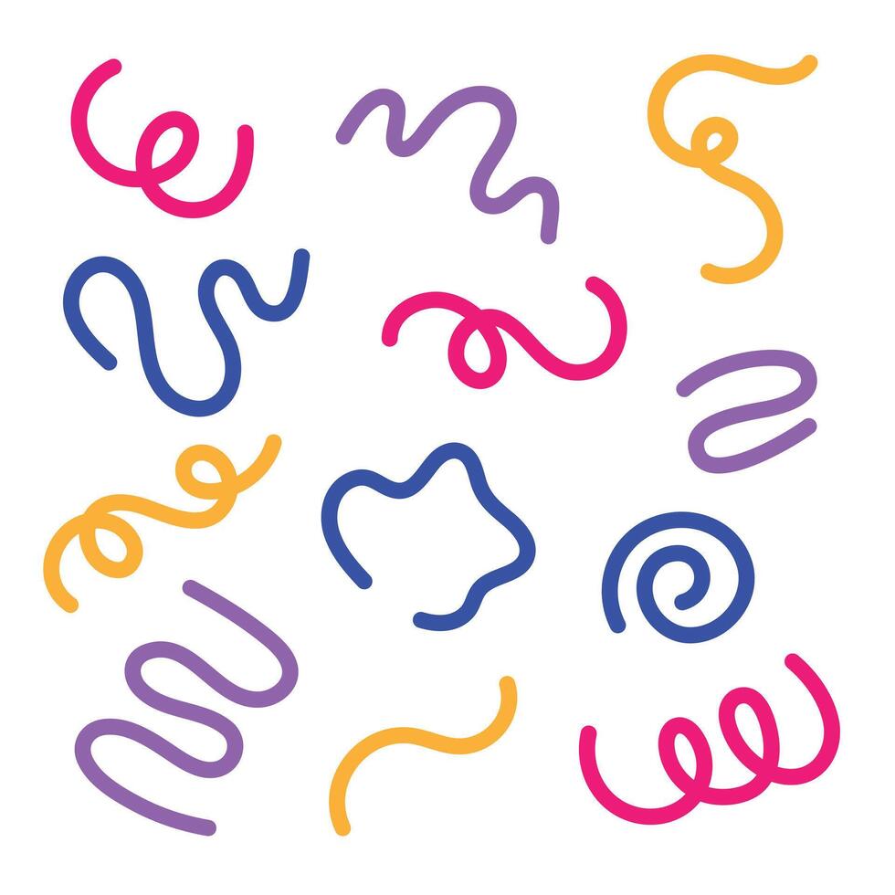 Colorful wiggly squiggly hand drawn line illustration vector