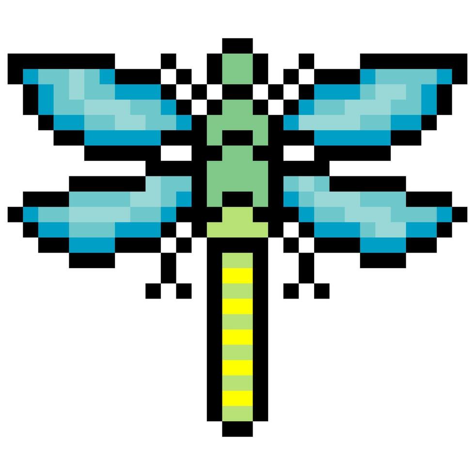 Dragonfly in pixel art style vector