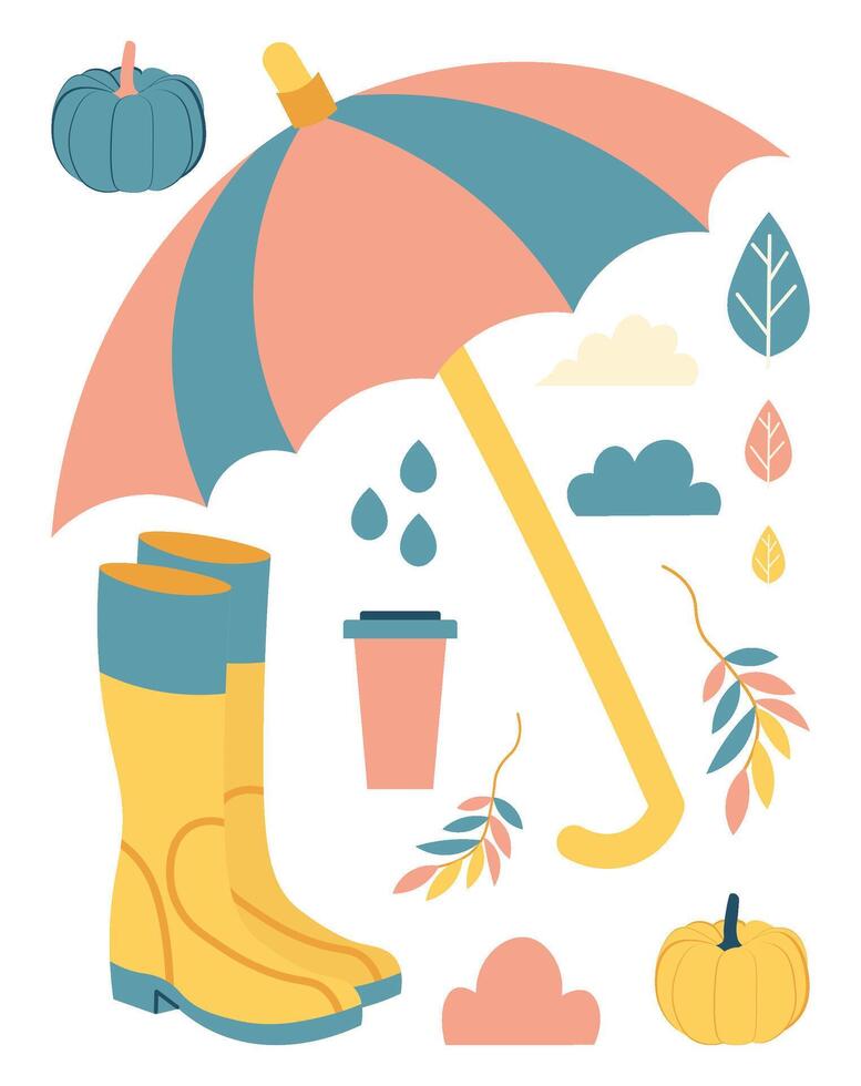 autumn stickers on an isolated background. illustration vector
