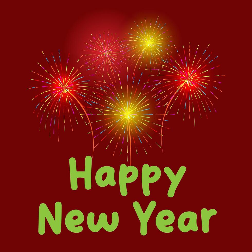 greeting card Happy New Year. vivid Fireworks. Celebration Greeting. template. vector