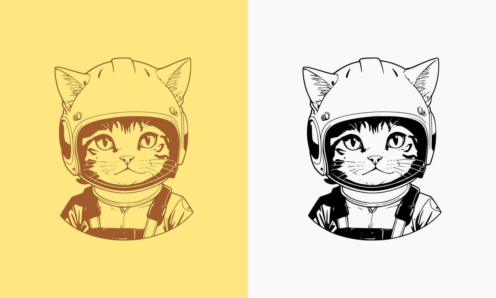 a comic design icon of a cute cat wearing a helmet. suitable for small children's coloring books vector