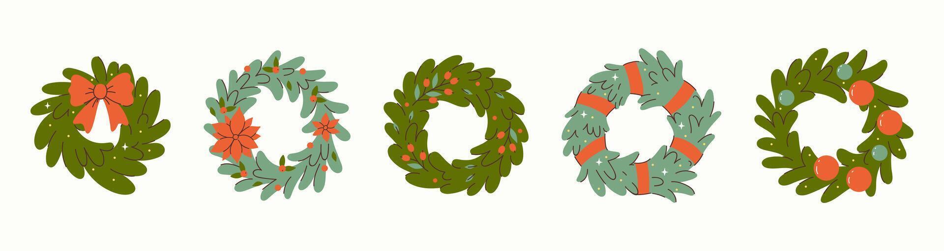 Set of fir Christmas wreaths isolate on white background. graphics. vector