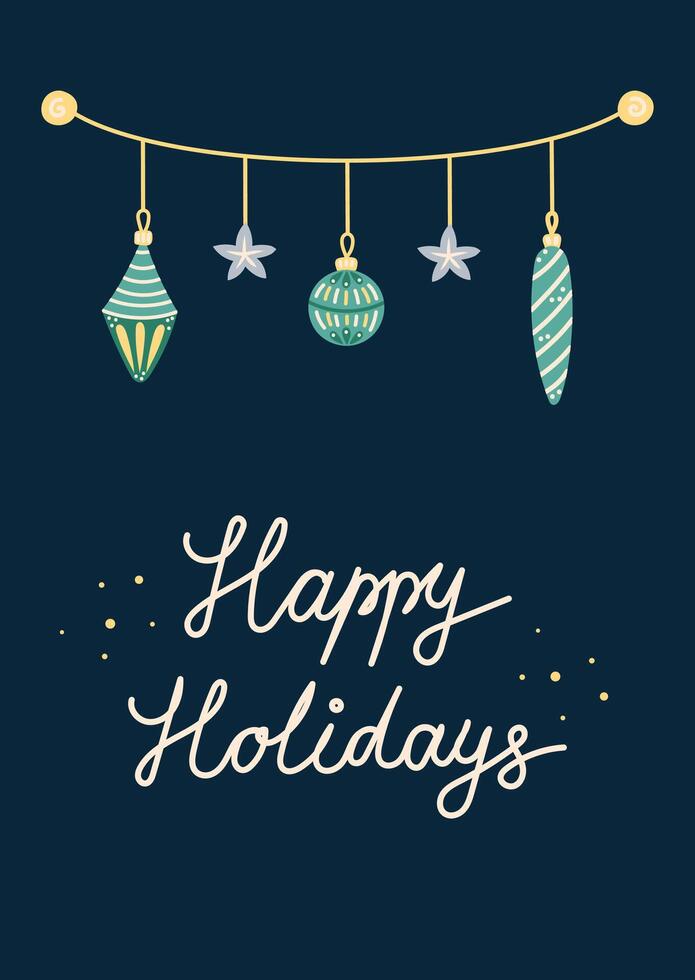 Happy holidays card with garland. Greeting card on dark background. Christmas and New Year. illustration. vector