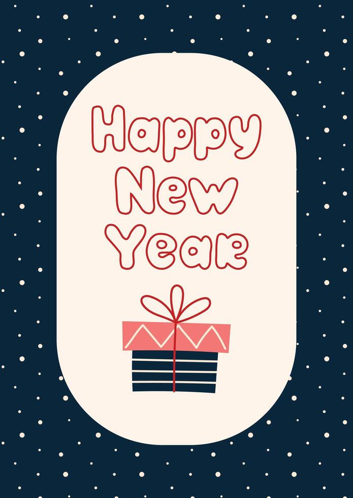 Happy new year card with gift box. Greeting card on dark background. Christmas and New Year. illustration. vector