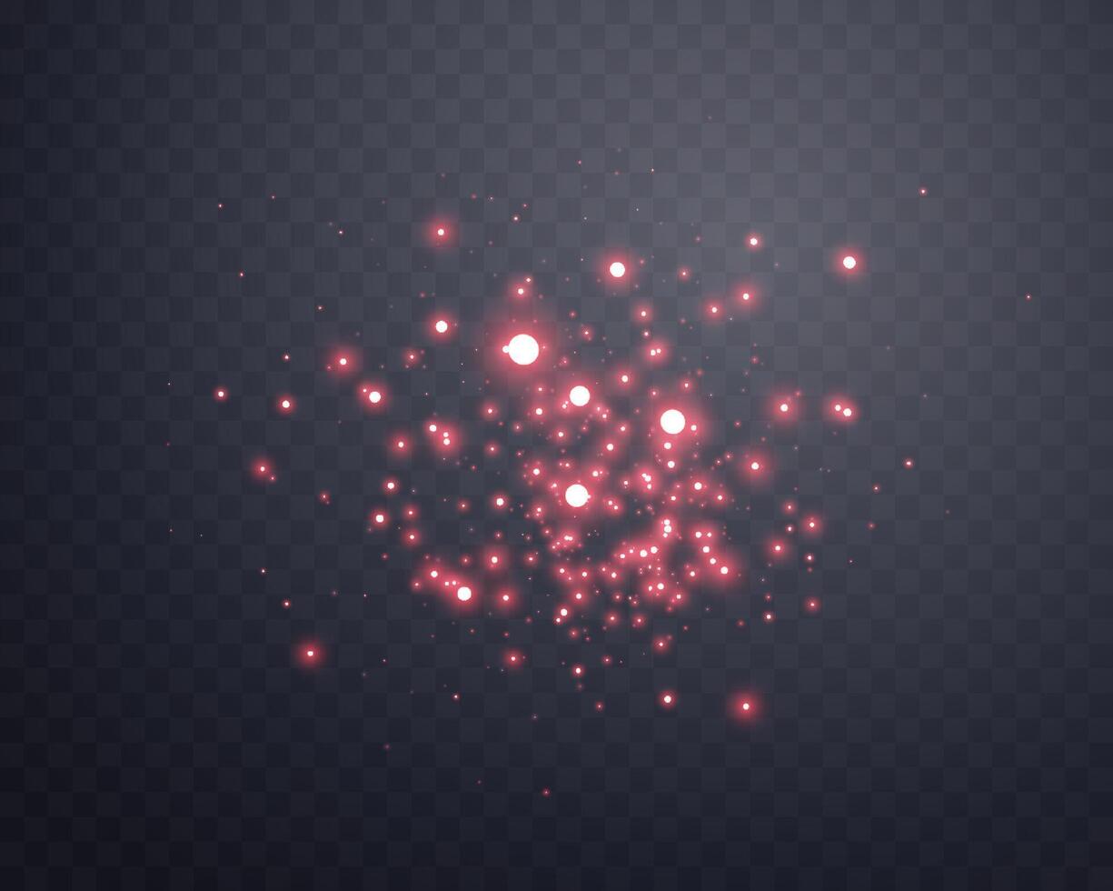 Red magic sparks and dust stars. Red glow flare light effect. vector