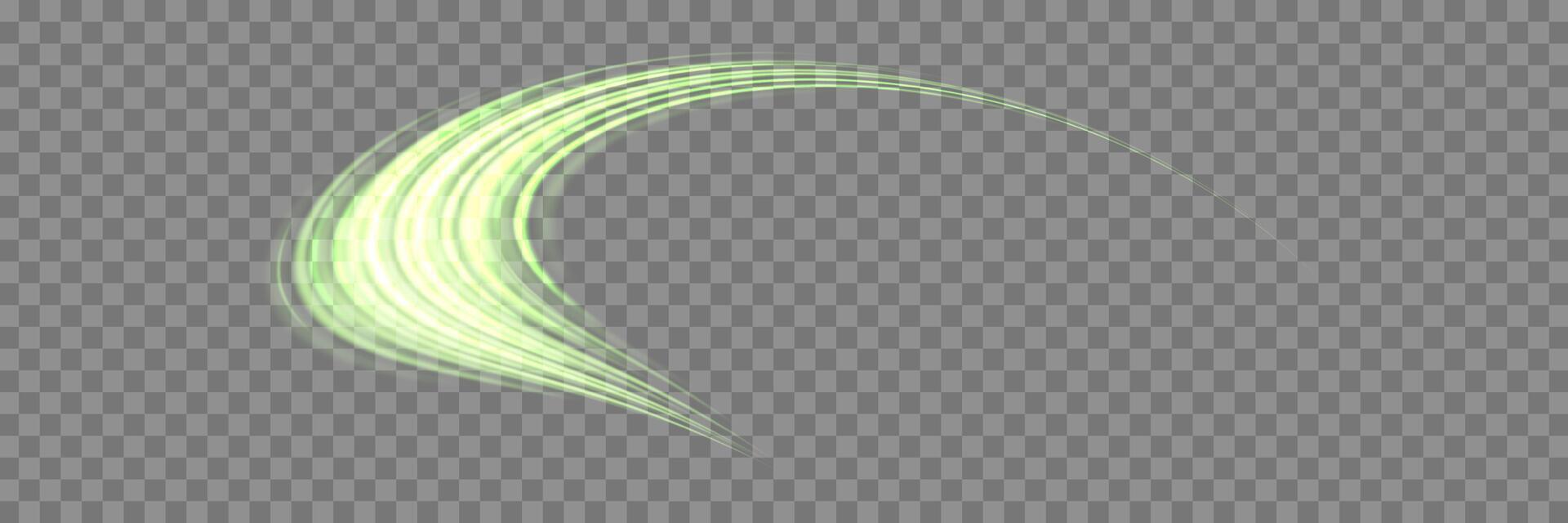 Glowing green lines. Neon realistic energy speed. Abstract light effect vector