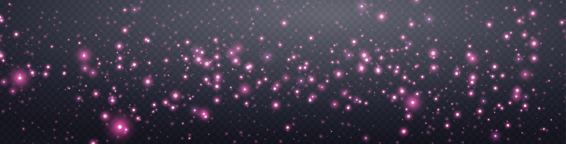 Pink glittering dots, particles, stars magic sparks. Glow flare light effect. Pink luminous points. vector