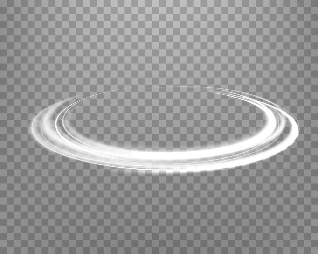 Silver glowing magic ring. Neon realistic energy flare halo ring. Abstract light effect vector
