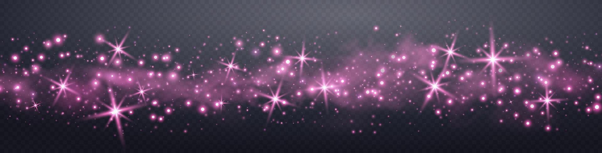 Pink glittering dots, particles, stars magic sparks. Glow flare light effect. Pink luminous points. vector