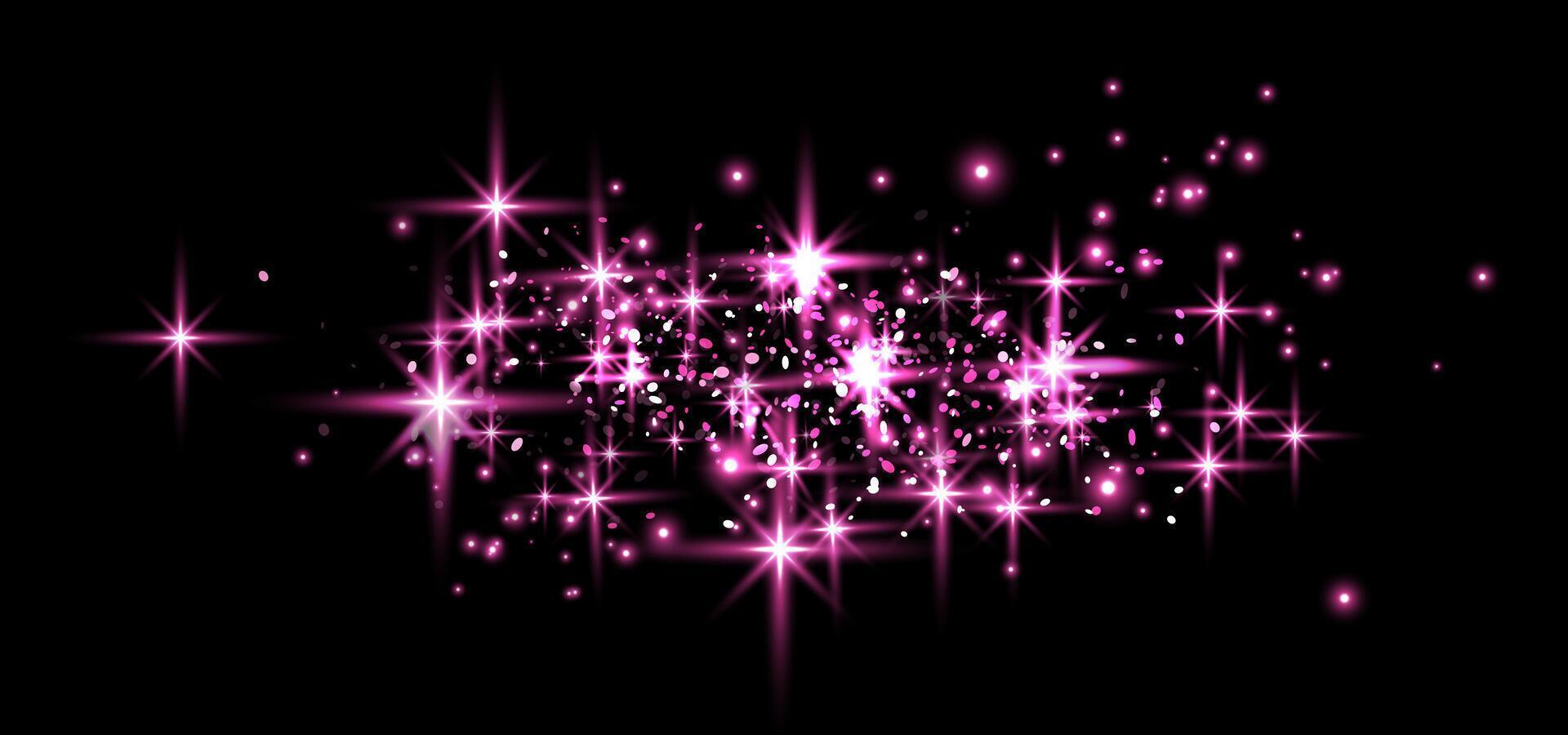 Pink glittering dots, particles, stars magic sparks. Glow flare light effect. Pink luminous points. vector