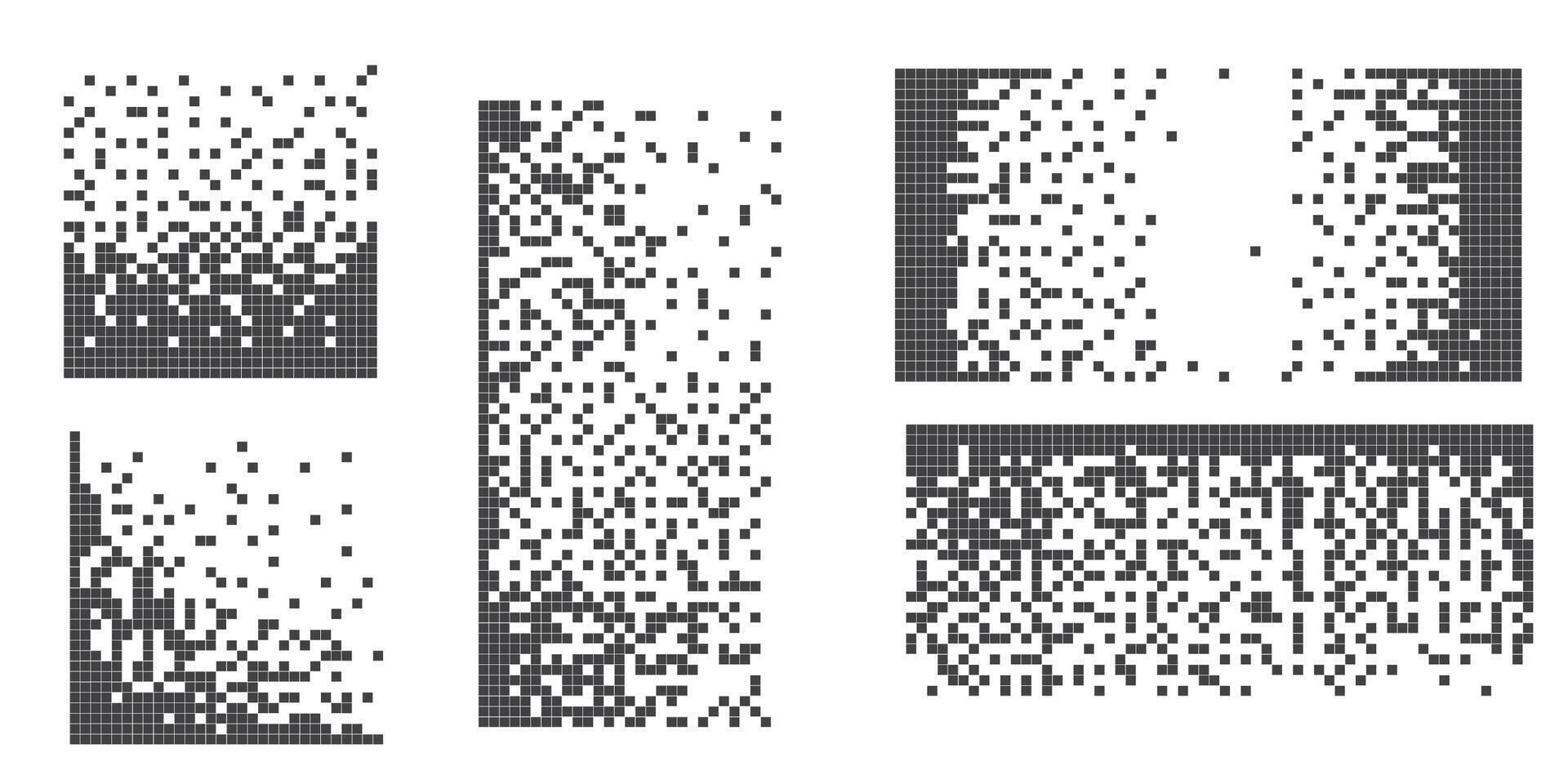 Decay effect. Pixel disintegration background. Dispersed dotted pattern. Concept of disintegration, pixel mosaic textures with simple square particles. vector