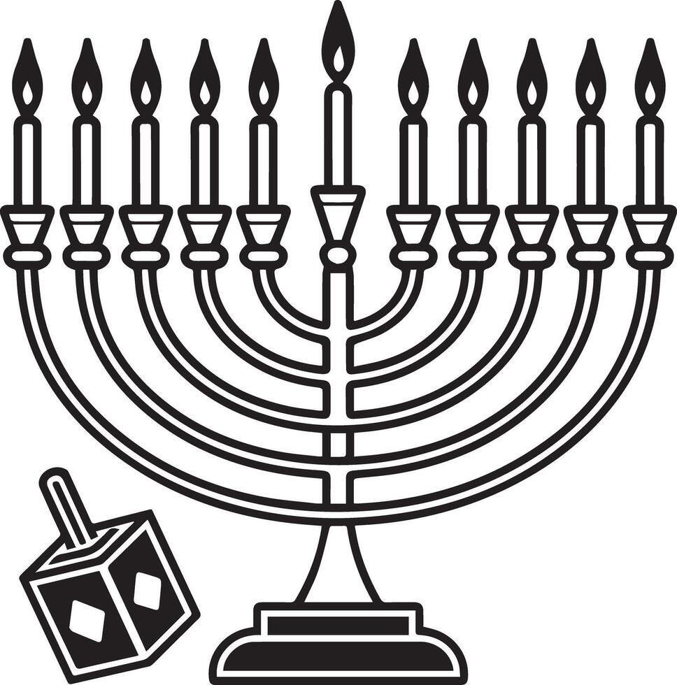 A black and white illustration of a menorah vector