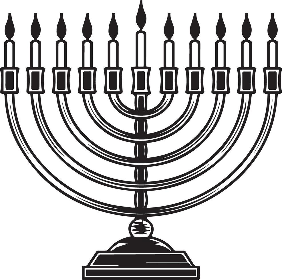 A black and white illustration of a menorah vector