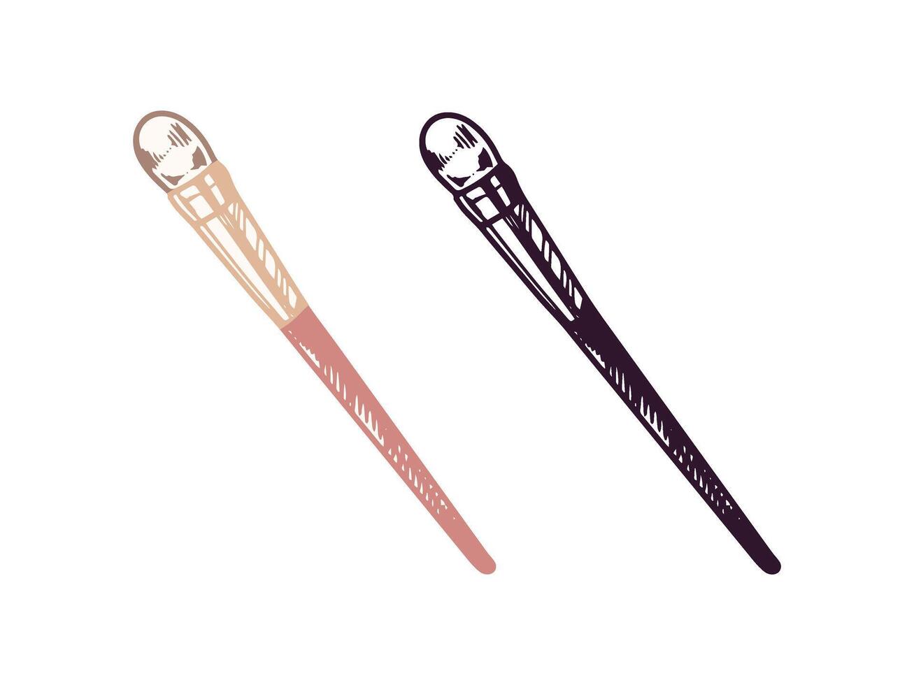 Flat and doodle style cosmetic brush, beauty cosmetic element, self care. Illustration for beauty salon, cosmetic store, makeup design. Doodle sketch style. vector