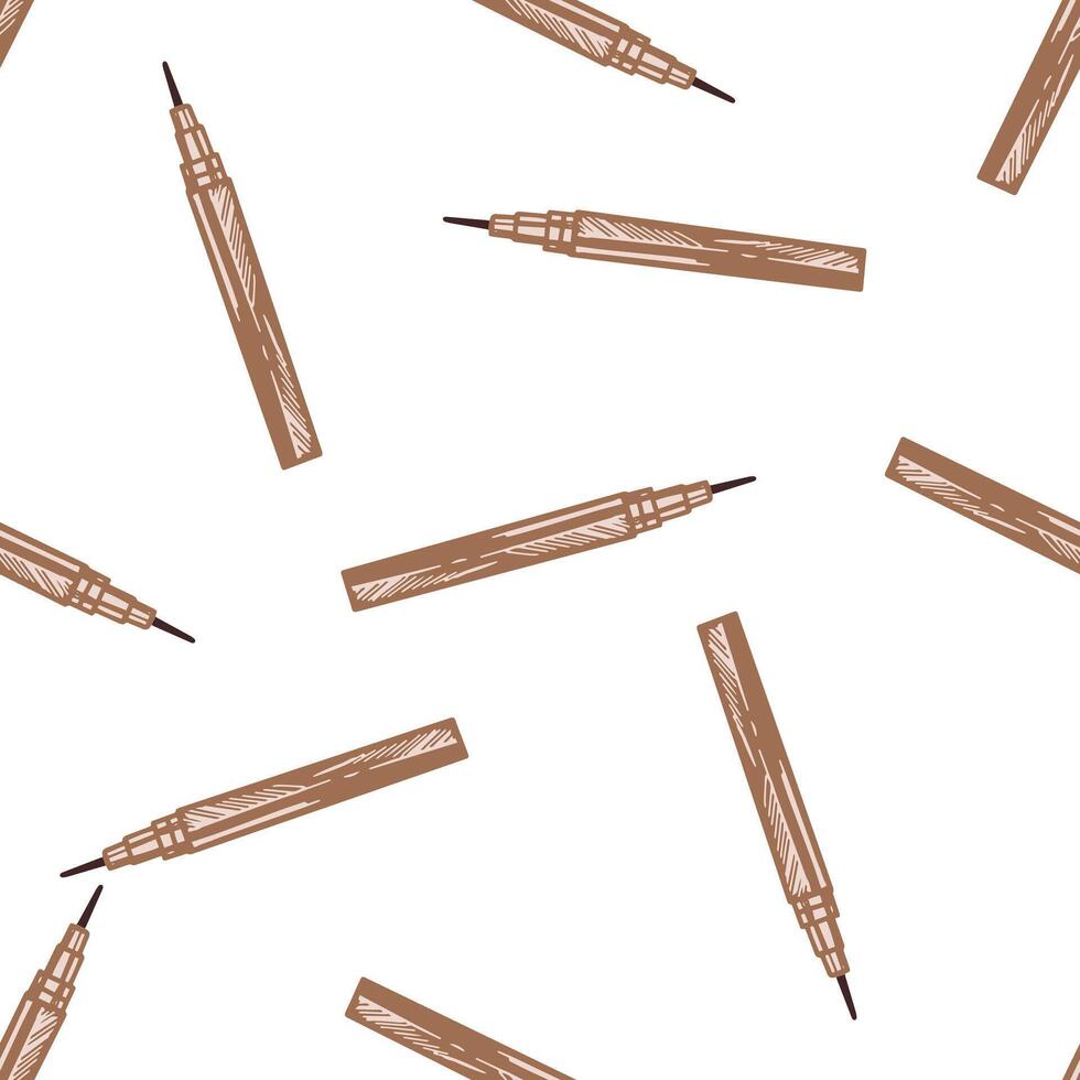 Flat style liquid eyeliner, beauty cosmetic element, self care seamless pattern. Illustration for beauty salon, cosmetic store, makeup design. Doodle sketch style. vector