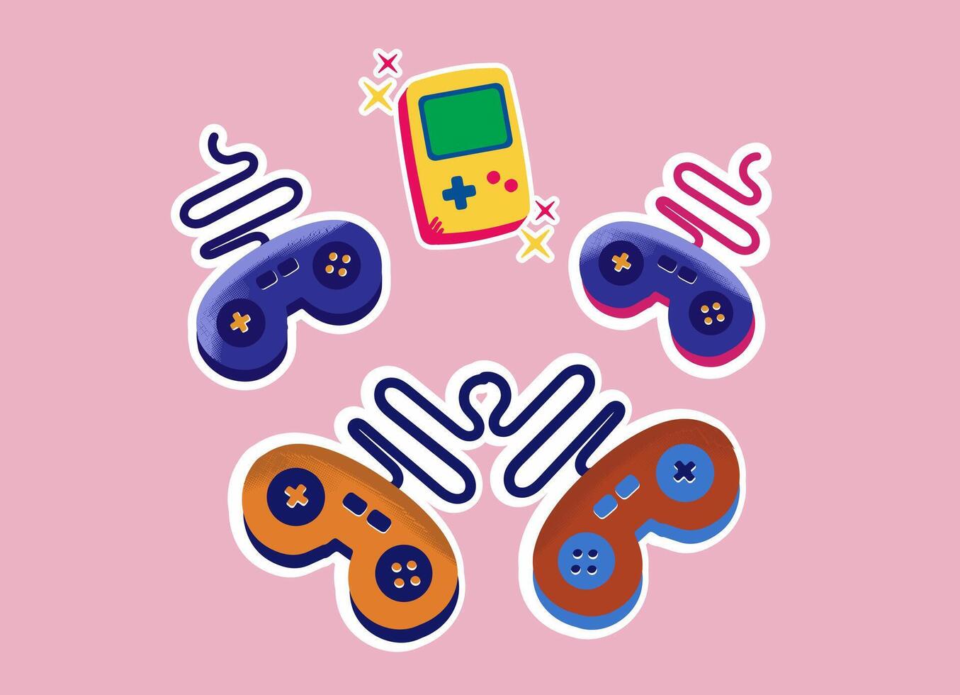 Illustration of Handheld Joystick gaming Controller sticker pack vector