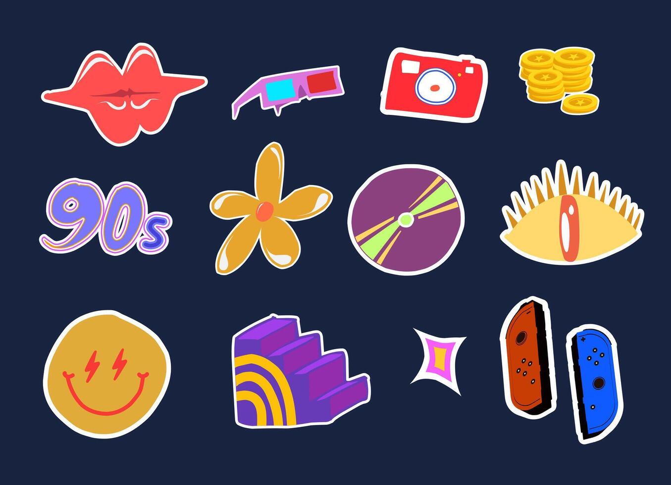 Retro 90s sticker pack collections vector