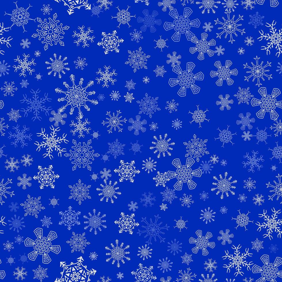 Blue seamless Christmas pattern with different snowflakes vector