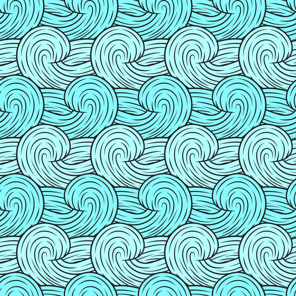 Dynamic Turquoise Doodle Waves in Seamless Pattern vector