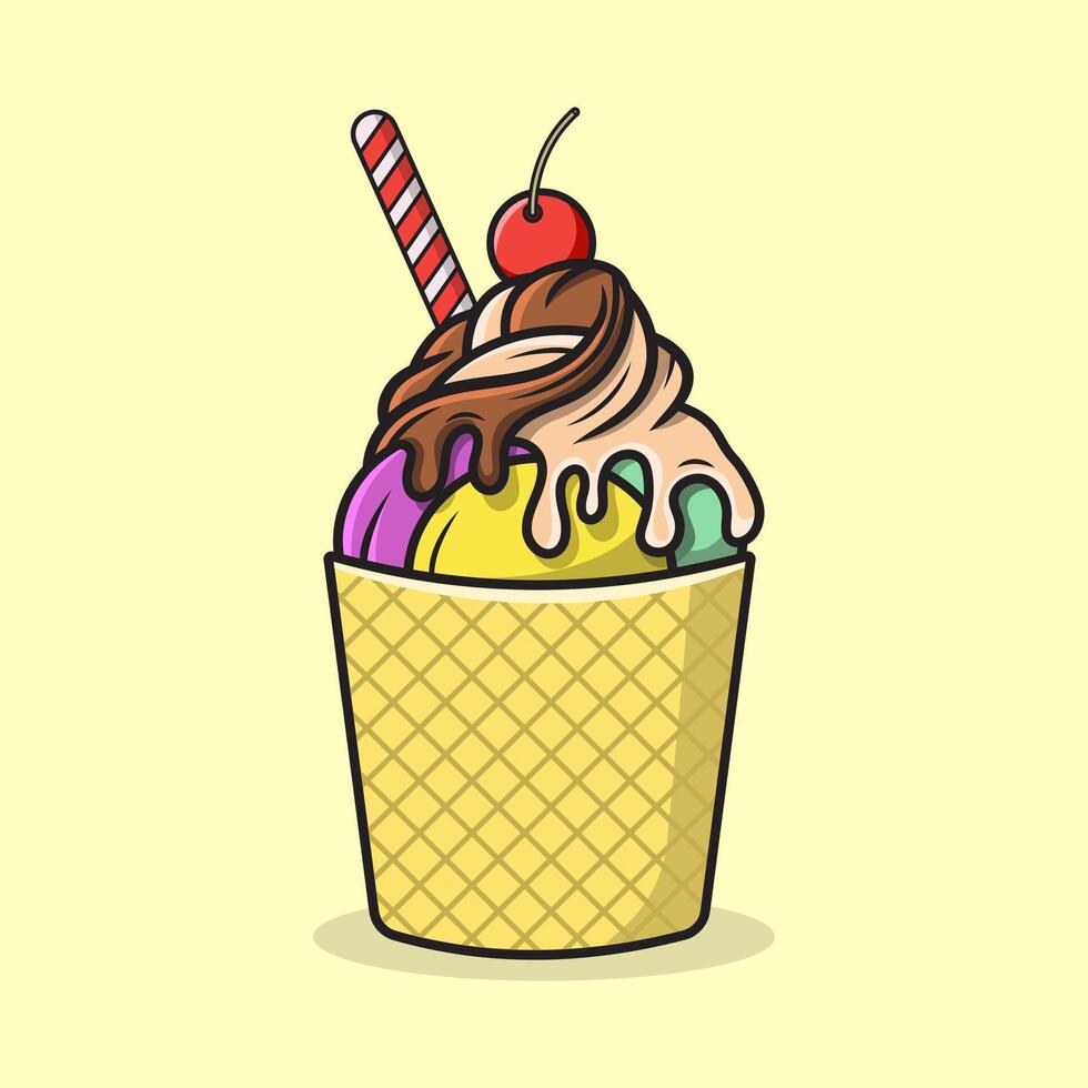 A cup of ice cream with multiple flavors vector