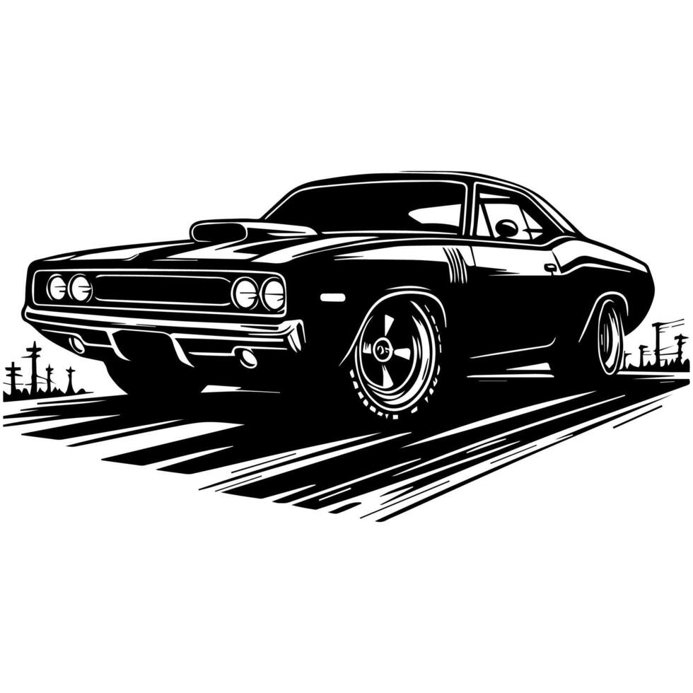Clean Silhouette of 1970s Muscle Car Emphasizing Curves for T shirt Design vector