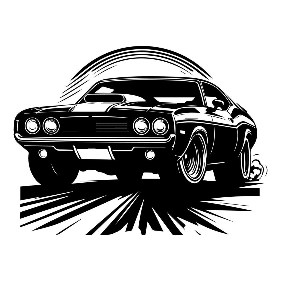Bold Silhouette of 1970s American Muscle Car Design for T shirt Graphics vector
