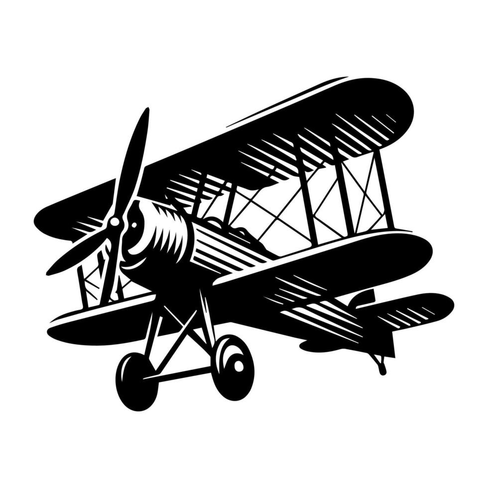 Classic Biplane Silhouette with Upward Curved Wings for T shirt Design vector