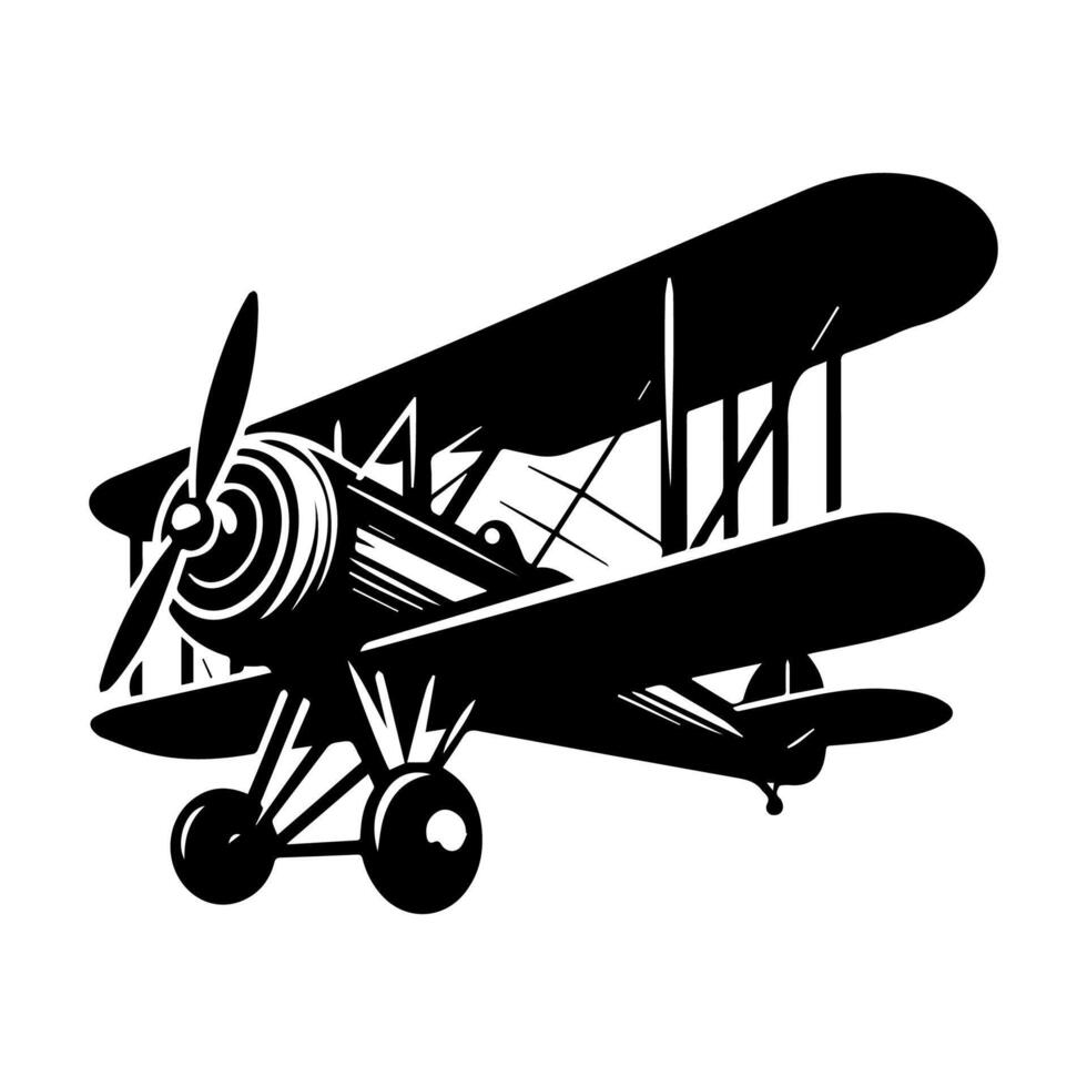 Clean Vintage Biplane Silhouette for Aviation Themed Logos and Apparel vector