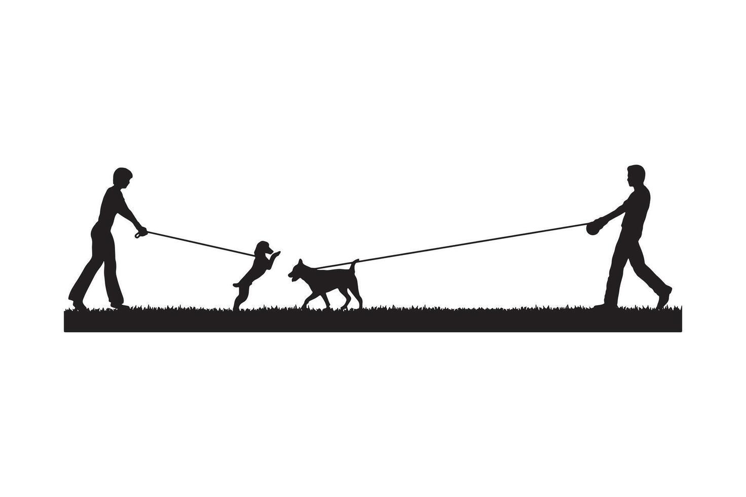 Man's dog best friends in playful silhouette illustration. vector