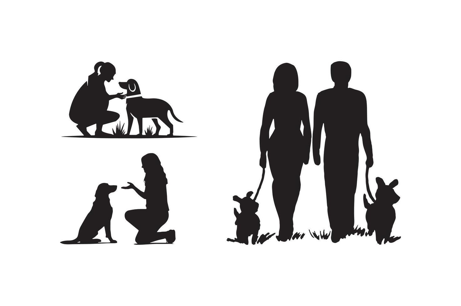 Family with dog silhouette on white background. vector