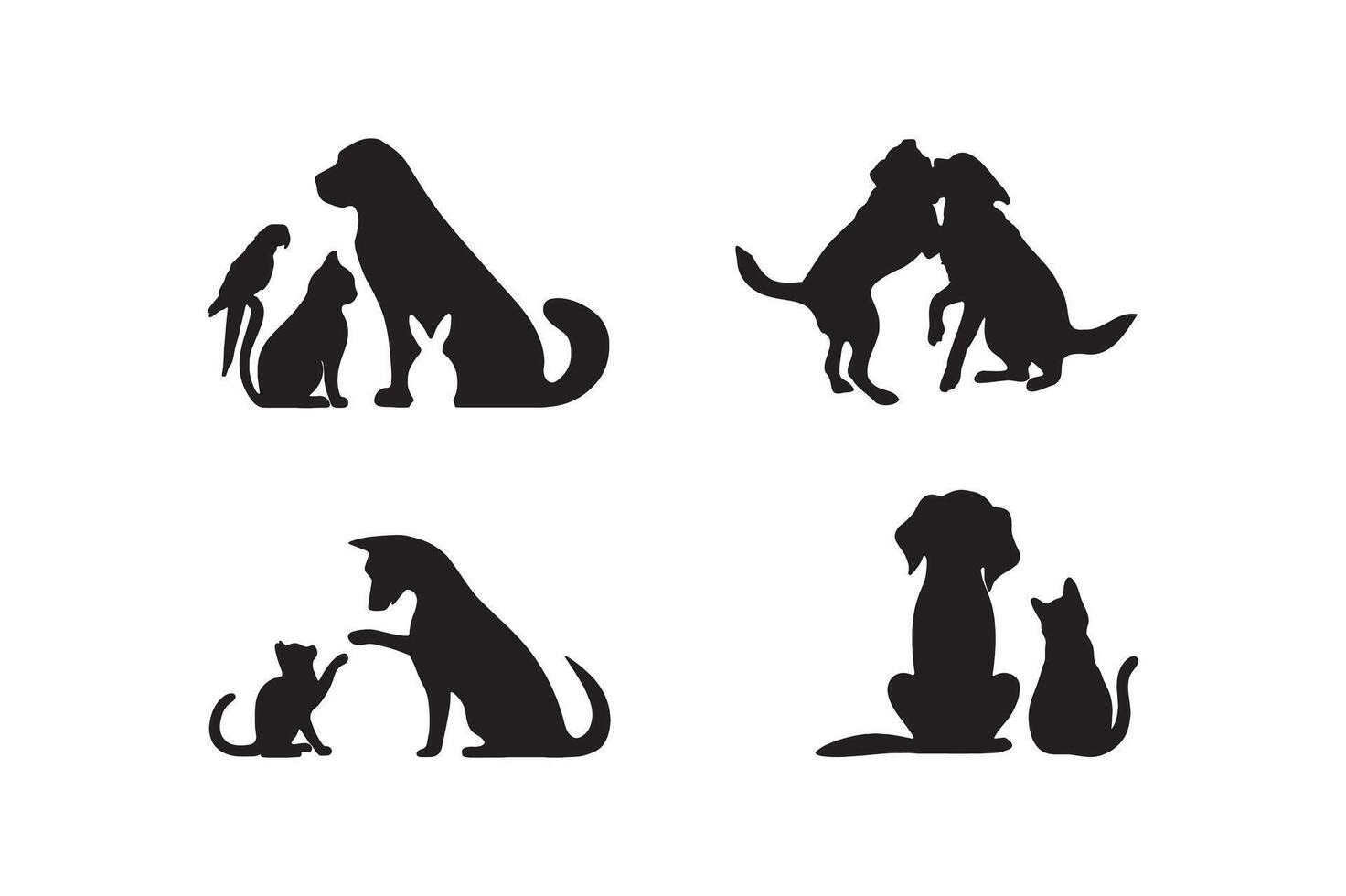 Dog and Cat a group silhouette illustration. vector