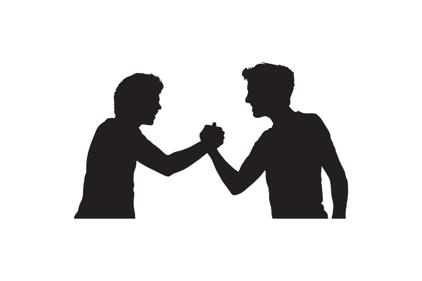 Two men arm wrestling silhouette illustration. vector