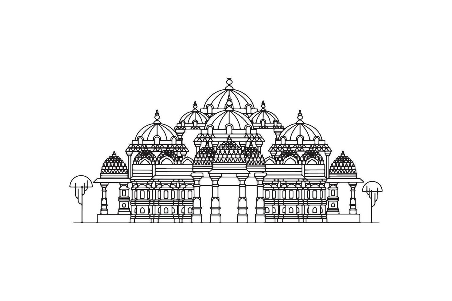 Hand drawn sketch of Akshardham Hindu temple in Delhi, India illustration. vector