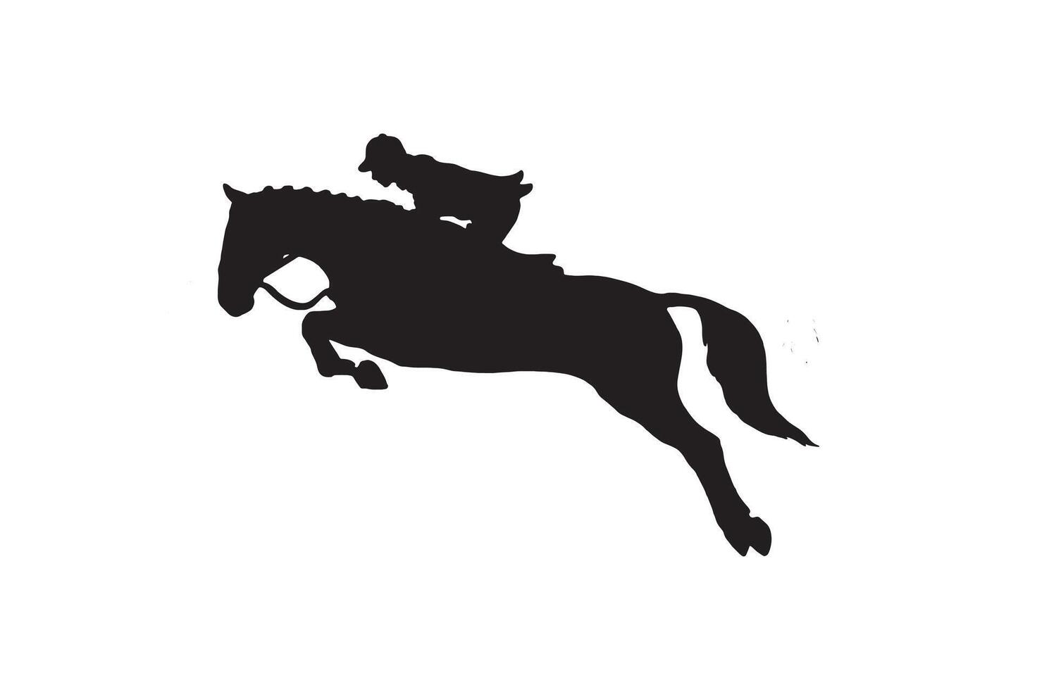 Silhouette of a rider jumping on a horse. vector