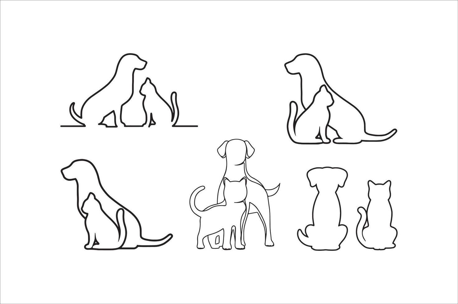 Set of Cats and Dogs line art illustration. vector