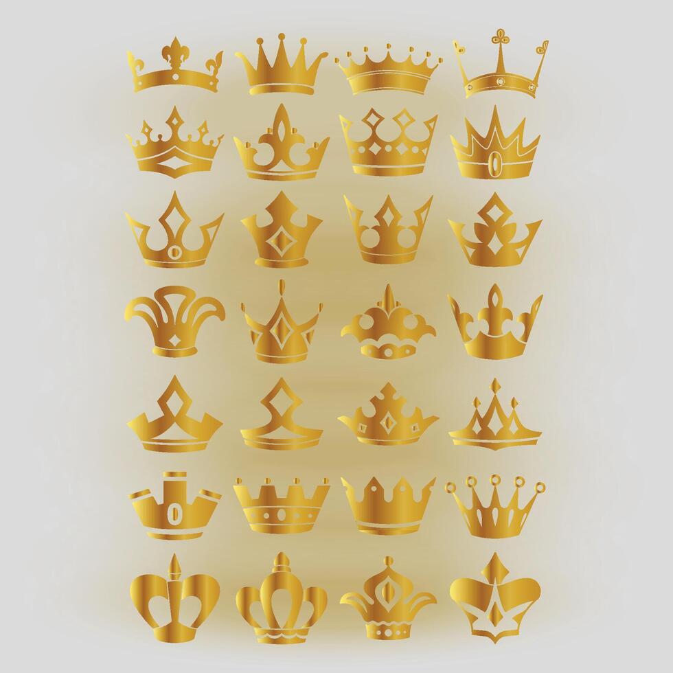 Crown silhouette style set design make vector