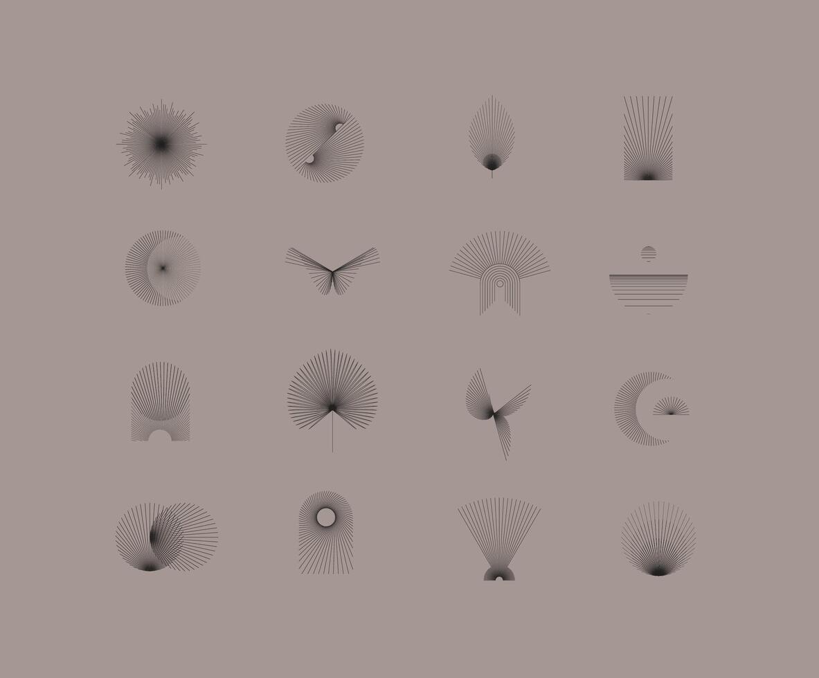 Geometric shapes and symbols with thin lines in abstract style drawing on brown background vector