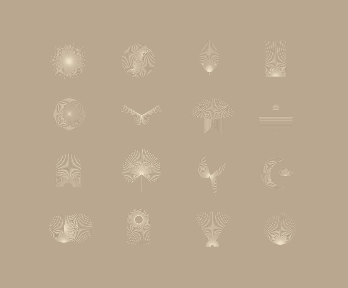 Geometric shapes and symbols with thin lines in abstract style drawing on coffee background vector