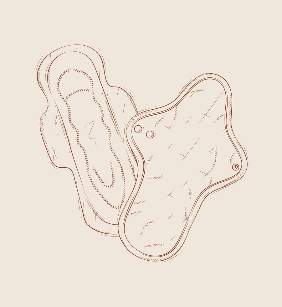 Women regular and reusable sanitary pads composition drawing on beige background vector