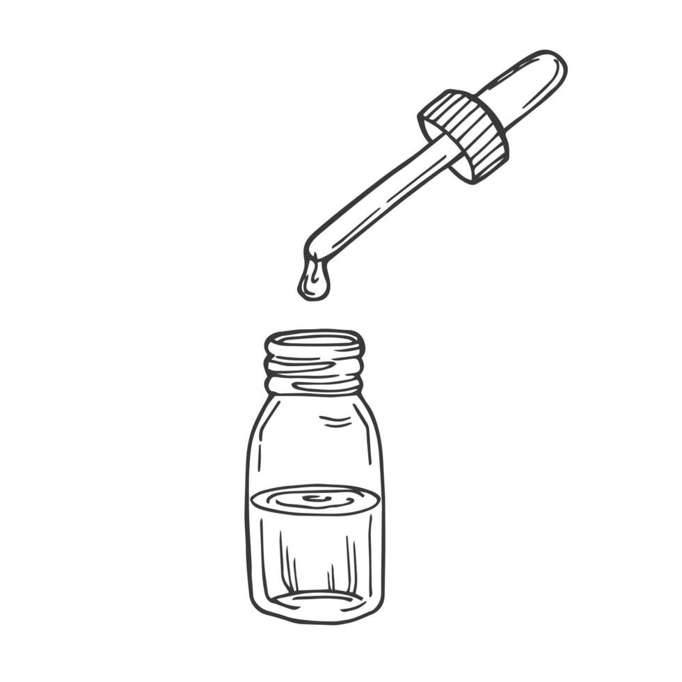 Medical drop bottle with sketch style. Hand drawing cosmetic dropper bottle illustration vector