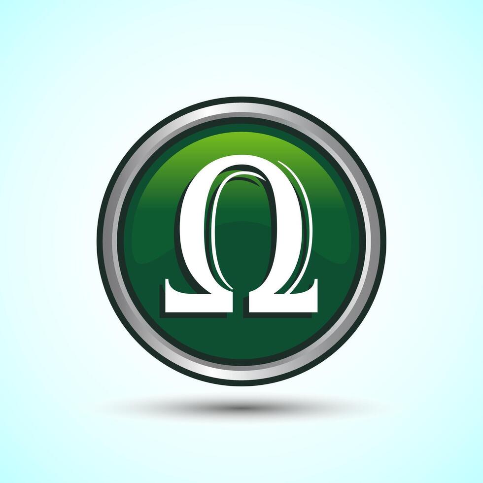 Omega Icon Design Illustration, Omega Letter Icon For Apps and Websites, Green Color Round Button Design vector