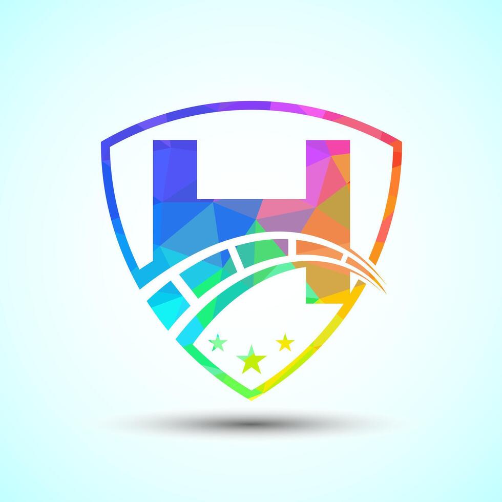 Low poly alphabet H with speedometer and shield sign. The automotive logo design concept vector