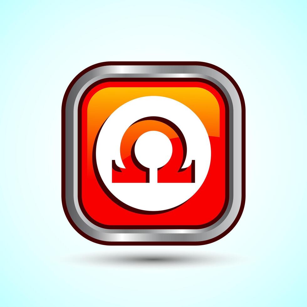 Omega Icon Design Illustration, Omega Letter Icon For Apps and Websites, Orange Color Square Button Design vector